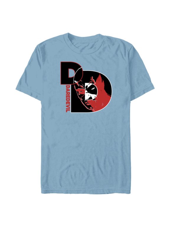 Daredevil Super Hero Comic Art Face in DD Symbol - Short Sleeve Blended T-Shirt for Adults - Customized-Ocean Blue