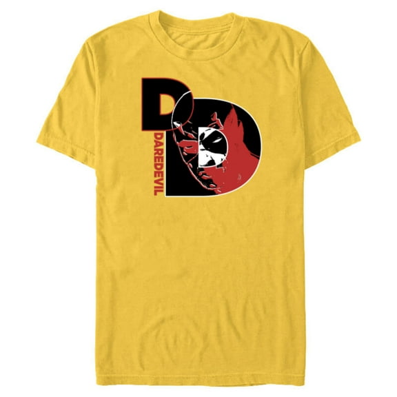 Marvel Daredevil Super Hero Comic Art Face in DD Symbol - Short Sleeve Blended T-Shirt for Adults - Customized-Yellow