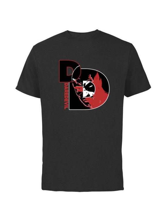 Daredevil Super Hero Comic Art Face in DD Symbol - Short Sleeve Cotton T-Shirt for Adults - Customized-Black