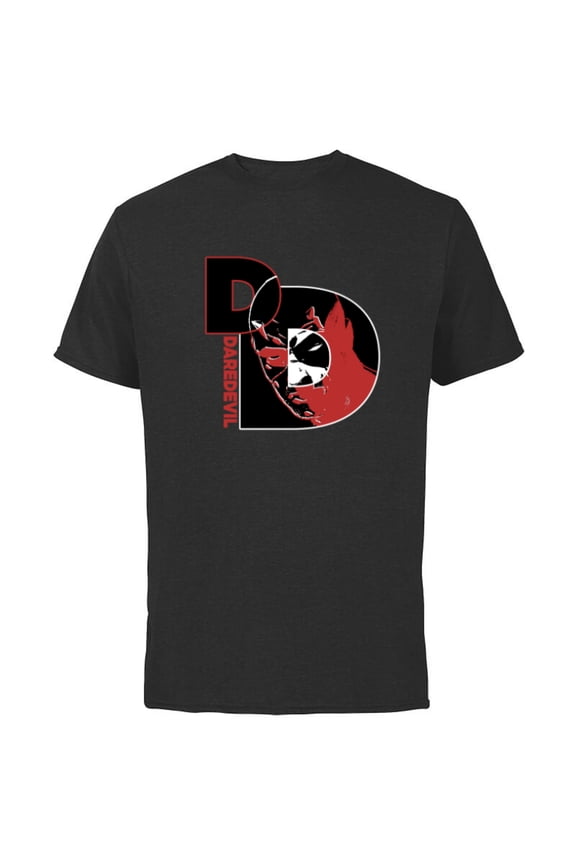 Daredevil Super Hero Comic Art Face in DD Symbol - Short Sleeve Cotton T-Shirt for Adults - Customized-Black
