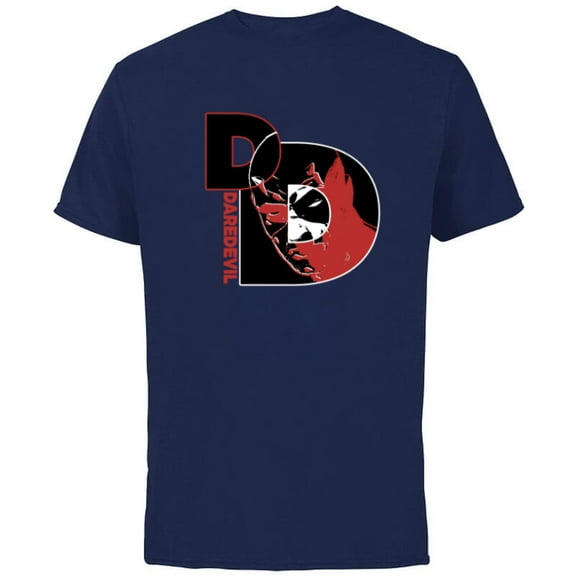 Marvel Daredevil Super Hero Comic Art Face in DD Symbol - Short Sleeve Cotton T-Shirt for Adults - Customized-Navy