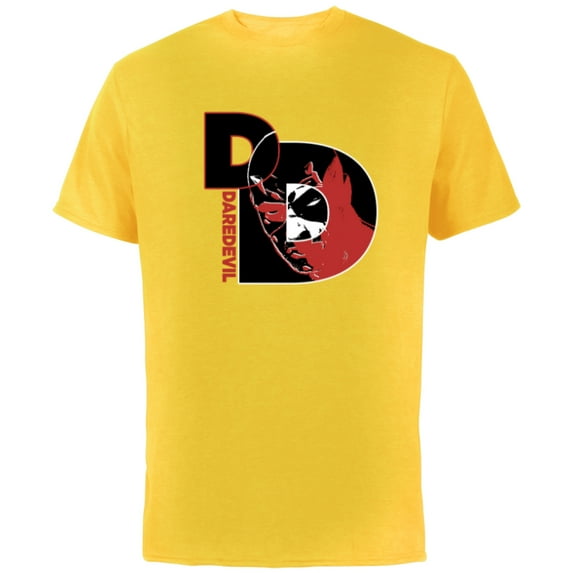 Marvel Daredevil Super Hero Comic Art Face in DD Symbol - Short Sleeve Cotton T-Shirt for Adults - Customized-Yellow