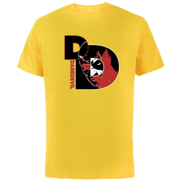 Marvel Daredevil Super Hero Comic Art Face in DD Symbol - Short Sleeve Cotton T-Shirt for Adults - Customized-Yellow