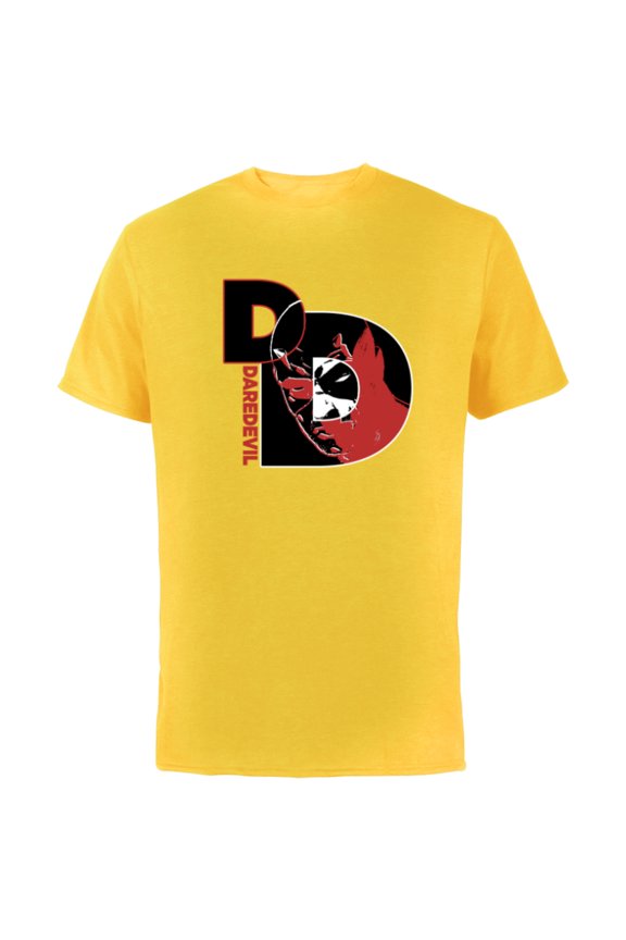 Daredevil Super Hero Comic Art Face in DD Symbol - Short Sleeve Cotton T-Shirt for Adults - Customized-Yellow
