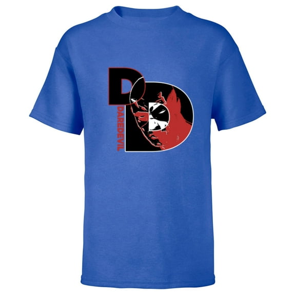 Marvel Daredevil Super Hero Comic Art Face in DD Symbol - Short Sleeve T-Shirt for Kids - Customized-Royal