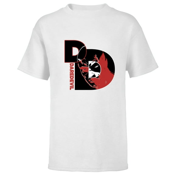 Marvel Daredevil Super Hero Comic Art Face in DD Symbol - Short Sleeve T-Shirt for Kids - Customized-White