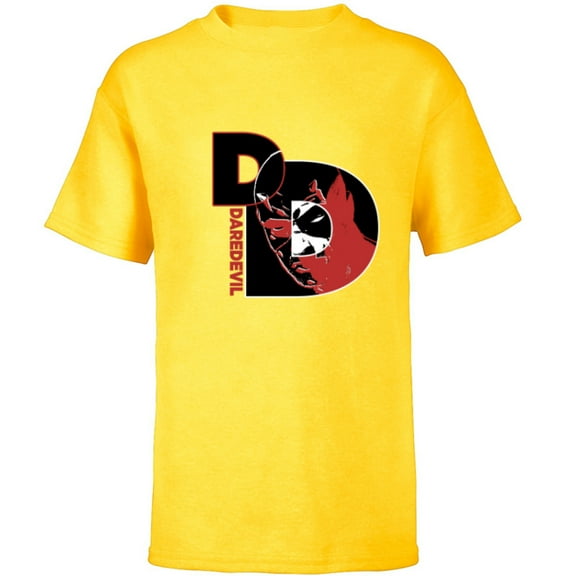 Marvel Daredevil Super Hero Comic Art Face in DD Symbol - Short Sleeve T-Shirt for Kids - Customized-Yellow