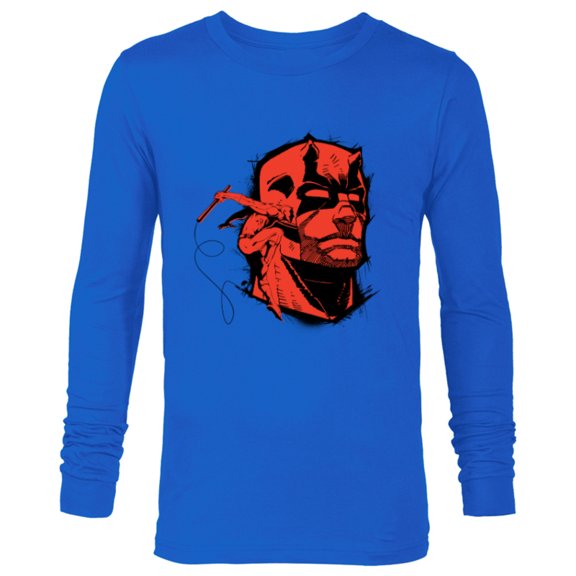 Marvel Daredevil Super Hero Comic Art Red & Black Face Raw - Long Sleeve T-Shirt for Men - Customized-Navy