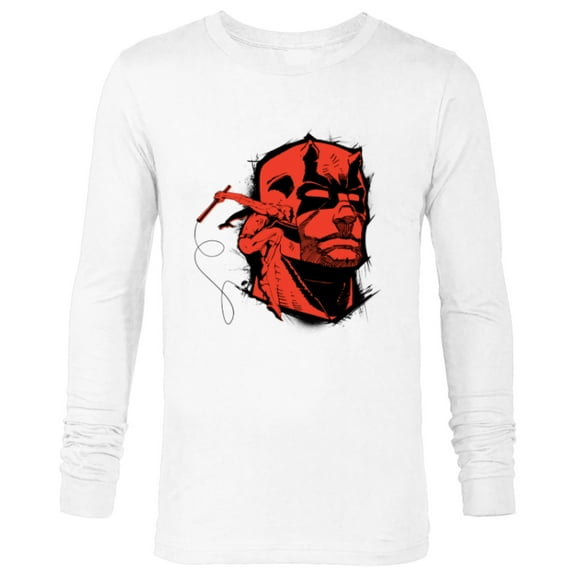 Marvel Daredevil Super Hero Comic Art Red & Black Face Raw - Long Sleeve T-Shirt for Men - Customized-White