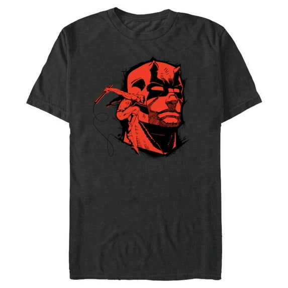 Marvel Daredevil Super Hero Comic Art Red & Black Face Raw - Short Sleeve Blended T-Shirt for Adults - Customized-Dark Heather