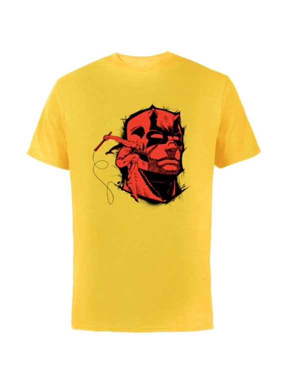 Daredevil Super Hero Comic Art Red & Black Face Raw - Short Sleeve Cotton T-Shirt for Adults - Customized-Yellow