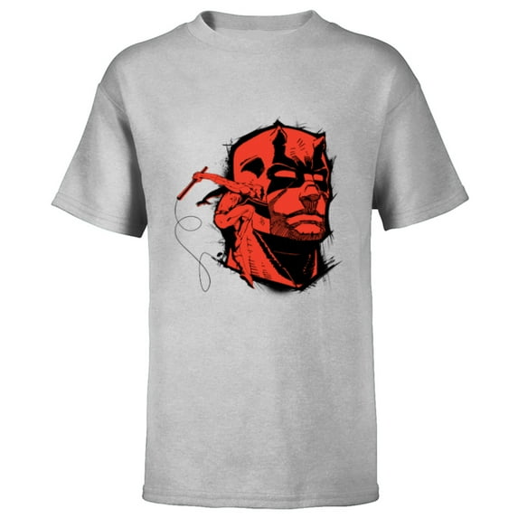 Marvel Daredevil Super Hero Comic Art Red & Black Face Raw - Short Sleeve T-Shirt for Kids - Customized-Athletic Heather