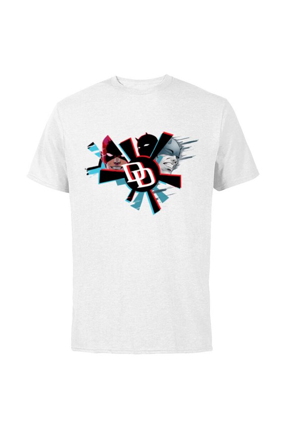 Daredevil Super Hero Comic Art Streak DD Logo 3 Faces - Short Sleeve Cotton T-Shirt for Adults - Customized-White