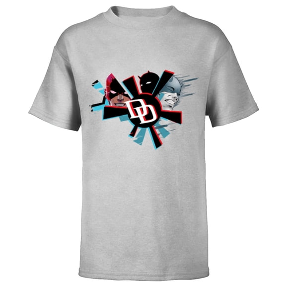 Marvel Daredevil Super Hero Comic Art Streak DD Logo 3 Faces - Short Sleeve T-Shirt for Kids - Customized-Athletic Heather
