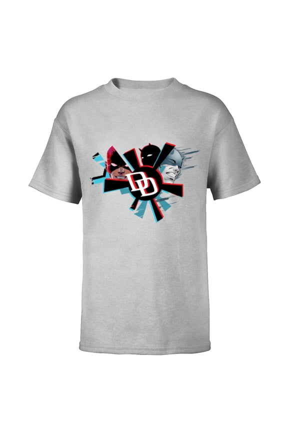Daredevil Super Hero Comic Art Streak DD Logo 3 Faces - Short Sleeve T-Shirt for Kids - Customized-Athletic Heather