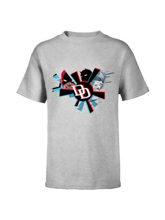 Daredevil Super Hero Comic Art Streak DD Logo 3 Faces - Short Sleeve T-Shirt for Kids - Customized-Athletic Heather