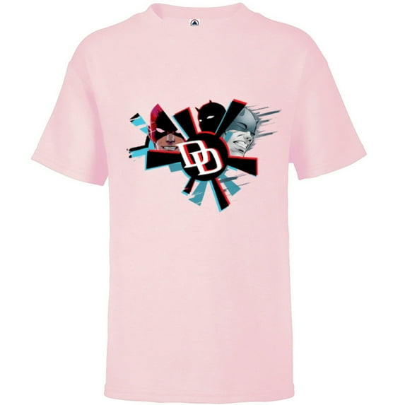 Marvel Daredevil Super Hero Comic Art Streak DD Logo 3 Faces - Short Sleeve T-Shirt for Kids - Customized-Soft Pink