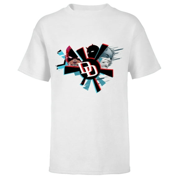 Marvel Daredevil Super Hero Comic Art Streak DD Logo 3 Faces - Short Sleeve T-Shirt for Kids - Customized-White