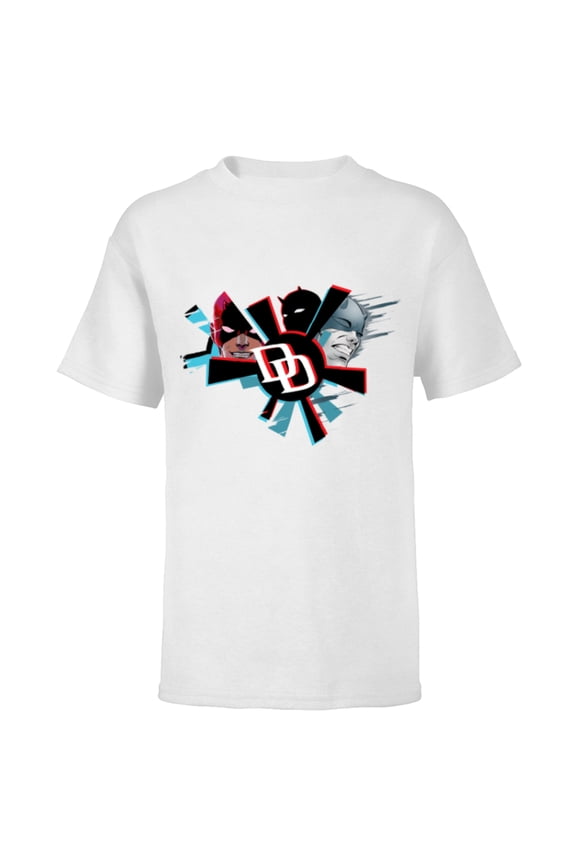 Daredevil Super Hero Comic Art Streak DD Logo 3 Faces - Short Sleeve T-Shirt for Kids - Customized-White