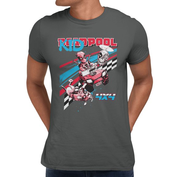 Marvel Deadpool 4x4 Racing Kidpool Men's T Shirt (Charcoal, S-XXXL)