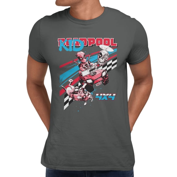 Marvel Deadpool 4x4 Racing Kidpool Men's T Shirt (Charcoal, S-XXXL)
