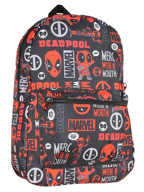 Deadpool Backpack Merc With A Mouth Verbiage All Over Print Laptop Travel Backpack 17"
