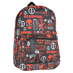 Marvel Deadpool Backpack Merc With A Mouth Verbiage All Over Print Laptop Travel Backpack 17"
