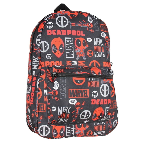 Marvel Deadpool Backpack Merc With A Mouth Verbiage All Over Print Laptop Travel Backpack 17"