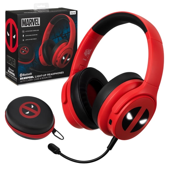Marvel Deadpool Bluetooth Headphones for Kids with Boom Microphone and Light-Up Side Panels