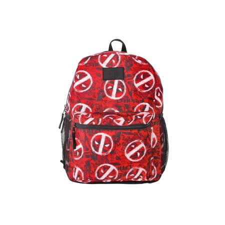 Marvel Deadpool Mask Boys' 17" Allover Print Backpack, Black/Red