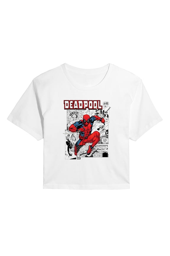 - Deadpool Comic - Juniors Cropped Short Sleeve Graphic T-Shirt