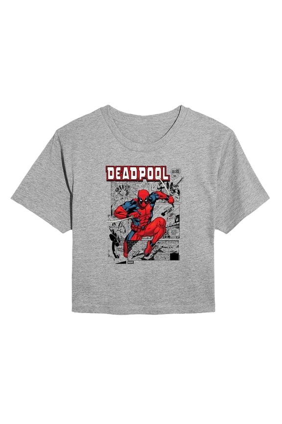- Deadpool Comic - Juniors Cropped Short Sleeve Graphic T-Shirt