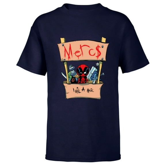 Marvel Deadpool Comic Mercs 1 Mil Booth Cute Style - Short Sleeve T-Shirt for Kids - Customized-Navy