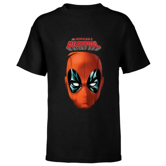 Marvel Deadpool Comic The Despicable Deadpool Face & Logo - Short Sleeve T-Shirt for Kids - Customized-Black