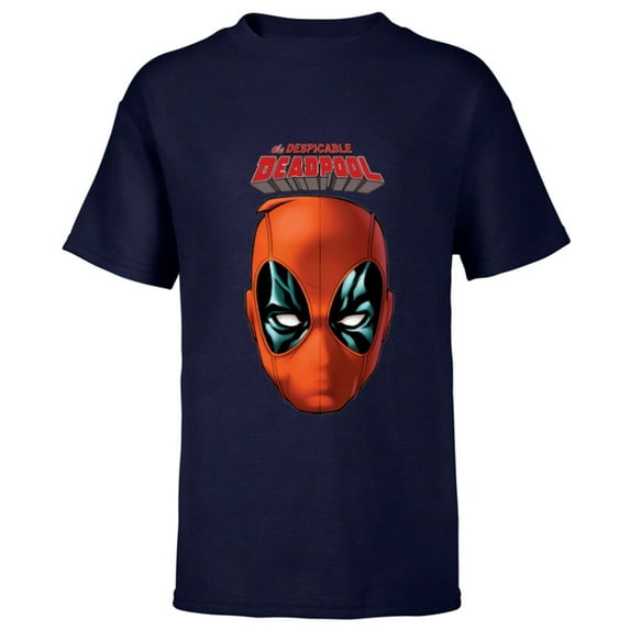 Marvel Deadpool Comic The Despicable Deadpool Face & Logo - Short Sleeve T-Shirt for Kids - Customized-Navy