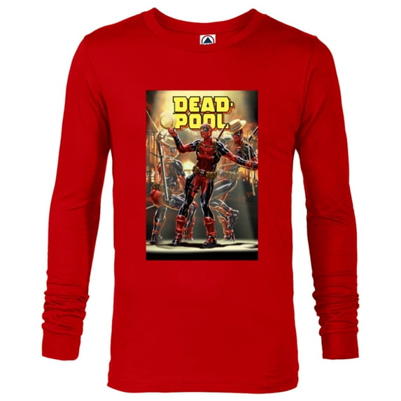Marvel Deadpool Dashingly Dancing Deadpool Comic Cover Art - Long Sleeve T-Shirt for Men - Customized-New Red