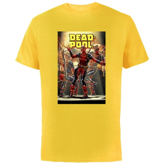 Marvel Deadpool Dashingly Dancing Deadpool Comic Cover Art - Short Sleeve Cotton T-Shirt for Adults - Customized-Yellow