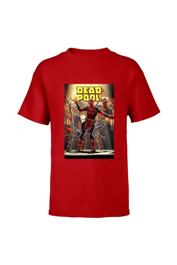 Deadpool Dashingly Dancing Deadpool Comic Cover Art - Short Sleeve T-Shirt for Kids - Customized-Red