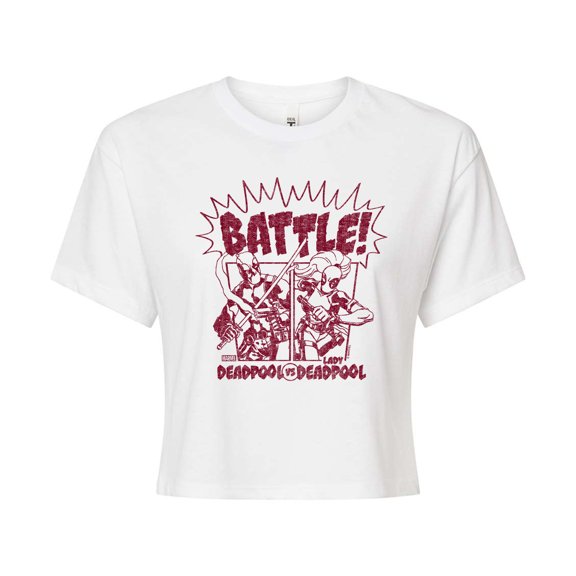 Marvel Deadpool - Deadpool Vs Lady Deadpool - Juniors Cropped Graphic T-Shirt