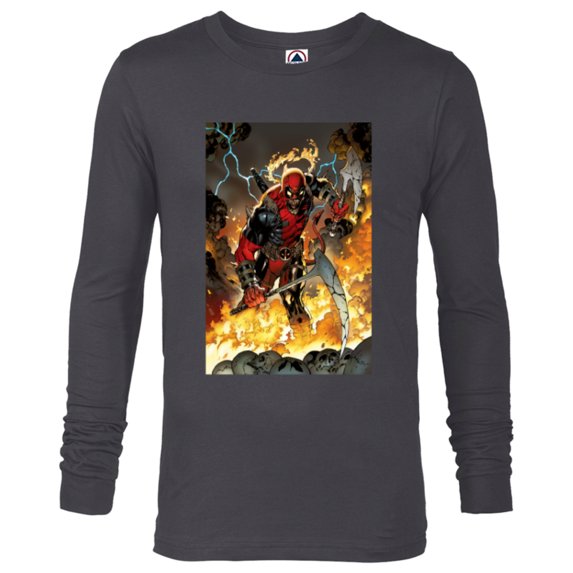 Marvel Deadpool Demonic Dark Marvel Variant Comic Cover - Long Sleeve T-Shirt for Men - Customized-Charcoal Heather
