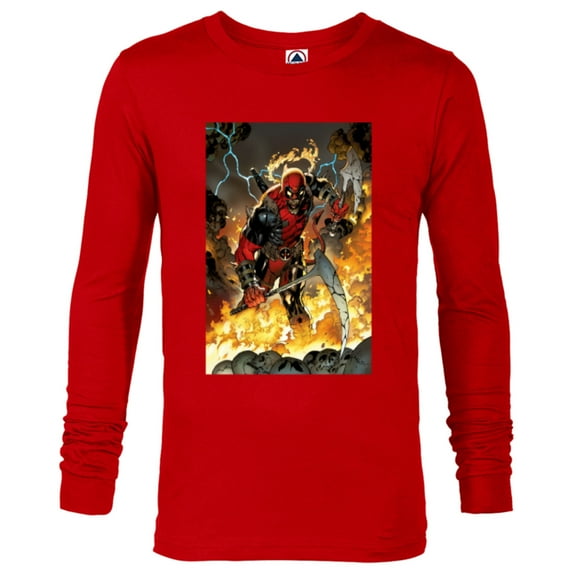 Marvel Deadpool Demonic Dark Marvel Variant Comic Cover - Long Sleeve T-Shirt for Men - Customized-New Red