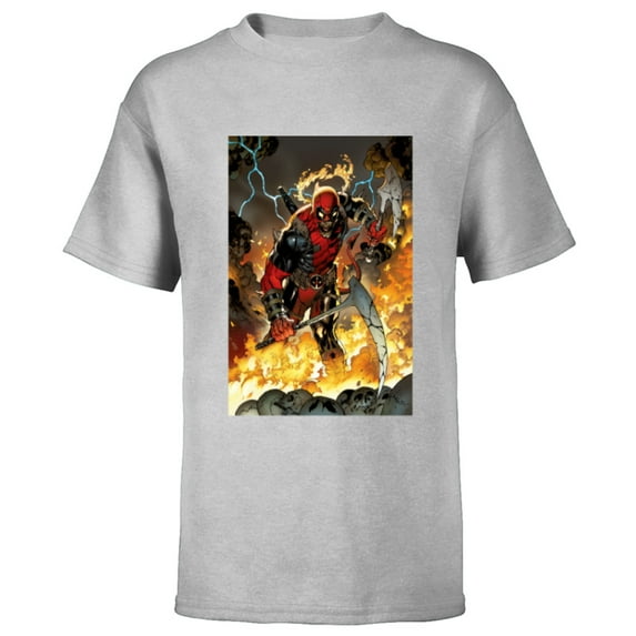 Marvel Deadpool Demonic Dark Marvel Variant Comic Cover - Short Sleeve T-Shirt for Kids - Customized-Athletic Heather