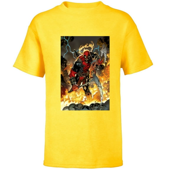 Marvel Deadpool Demonic Dark Marvel Variant Comic Cover - Short Sleeve T-Shirt for Kids - Customized-Yellow