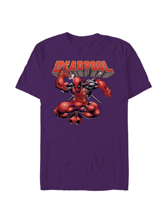 Deadpool Drawing Sword Action Pose Comic Cover Art - Short Sleeve Blended T-Shirt for Adults - Customized-Purple
