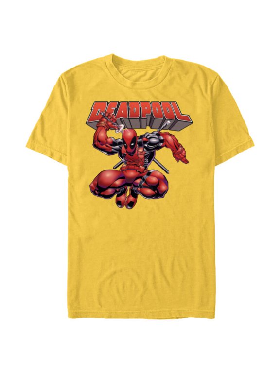 Deadpool Drawing Sword Action Pose Comic Cover Art - Short Sleeve Blended T-Shirt for Adults - Customized-Yellow
