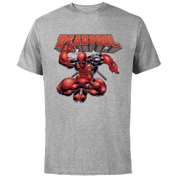Marvel Deadpool Drawing Sword Action Pose Comic Cover Art - Short Sleeve Cotton T-Shirt for Adults - Customized-Athletic Heather