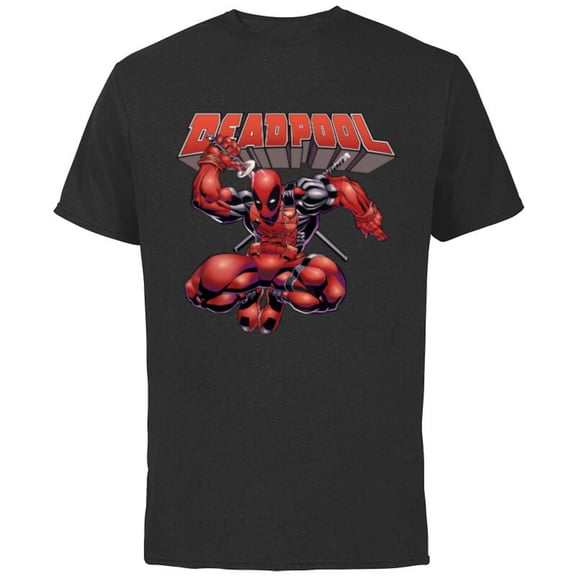 Marvel Deadpool Drawing Sword Action Pose Comic Cover Art - Short Sleeve Cotton T-Shirt for Adults - Customized-Black