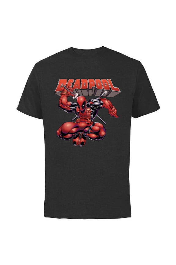 Deadpool Drawing Sword Action Pose Comic Cover Art - Short Sleeve Cotton T-Shirt for Adults - Customized-Black