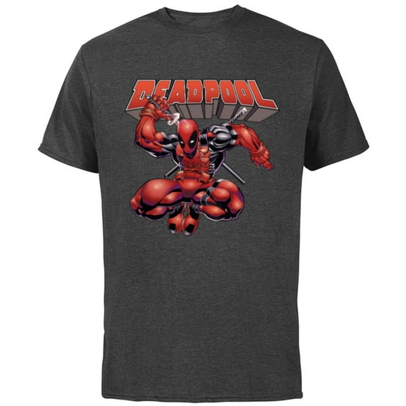 Marvel Deadpool Drawing Sword Action Pose Comic Cover Art - Short Sleeve Cotton T-Shirt for Adults - Customized-Charcoal