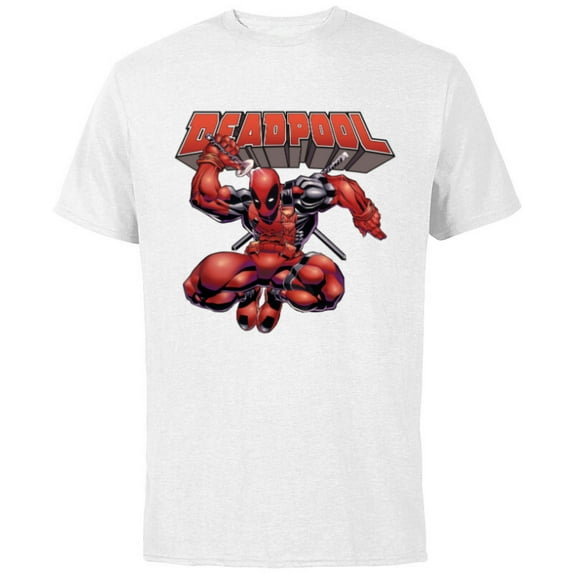 Marvel Deadpool Drawing Sword Action Pose Comic Cover Art - Short Sleeve Cotton T-Shirt for Adults - Customized-White